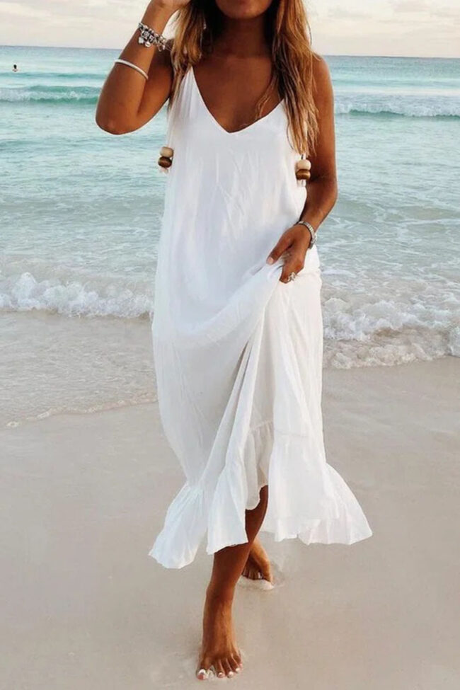 Fashion Simplicity Solid Split Joint V Neck Beach Dresses