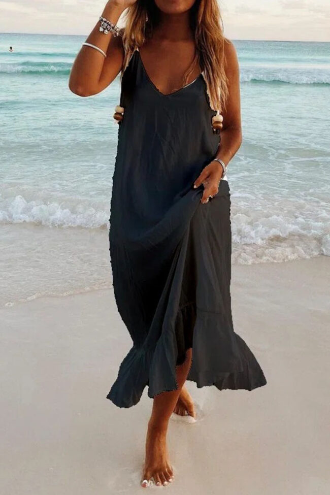 Fashion Simplicity Solid Split Joint V Neck Beach Dresses