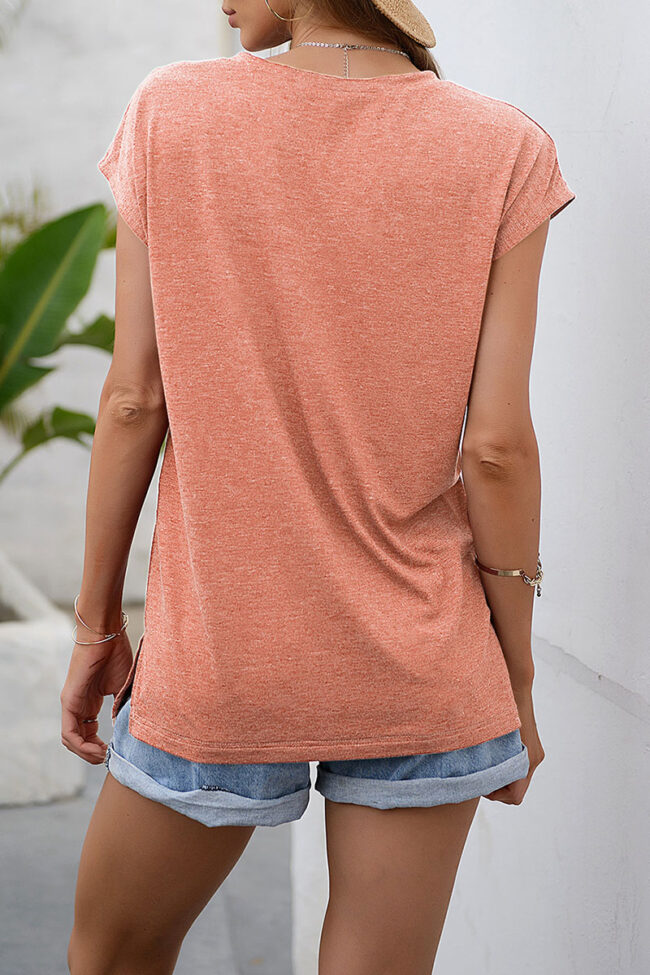 Fashion Simplicity Solid Split Joint V Neck T-Shirts