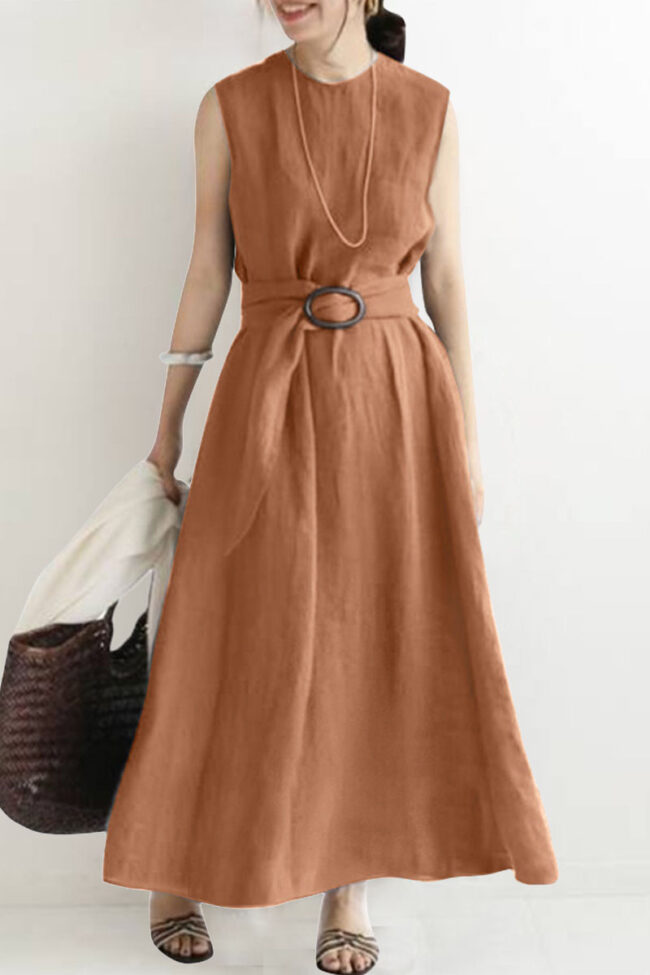 Fashion Casual Solid Split Joint O Neck A Line Dresses
