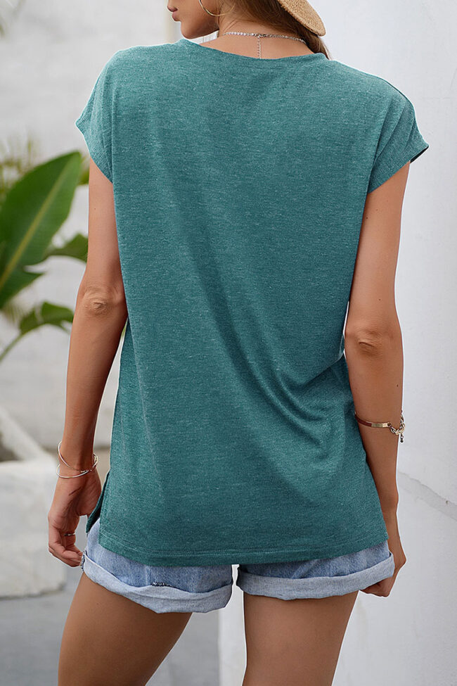 Fashion Simplicity Solid Split Joint V Neck T-Shirts