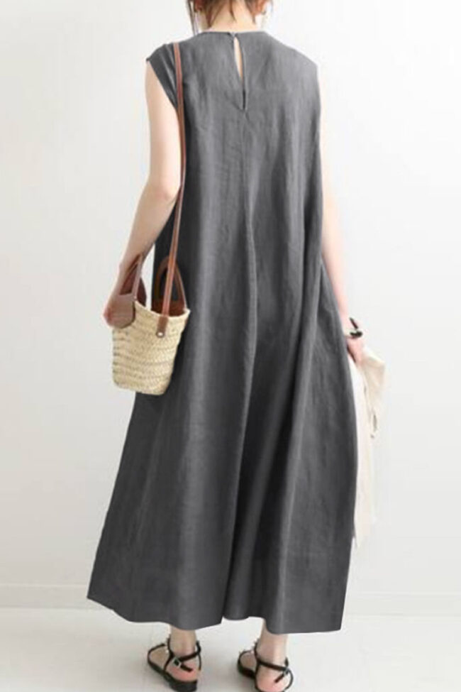 Fashion Casual Solid Split Joint O Neck A Line Dresses