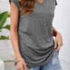 Fashion Simplicity Solid Split Joint V Neck T-Shirts