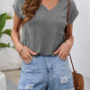 Fashion Simplicity Solid Split Joint V Neck T-Shirts