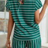 Casual Striped Split Joint O Neck Short Sleeve Two Pieces