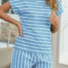 Casual Striped Split Joint O Neck Short Sleeve Two Pieces