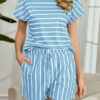 Casual Striped Split Joint O Neck Short Sleeve Two Pieces