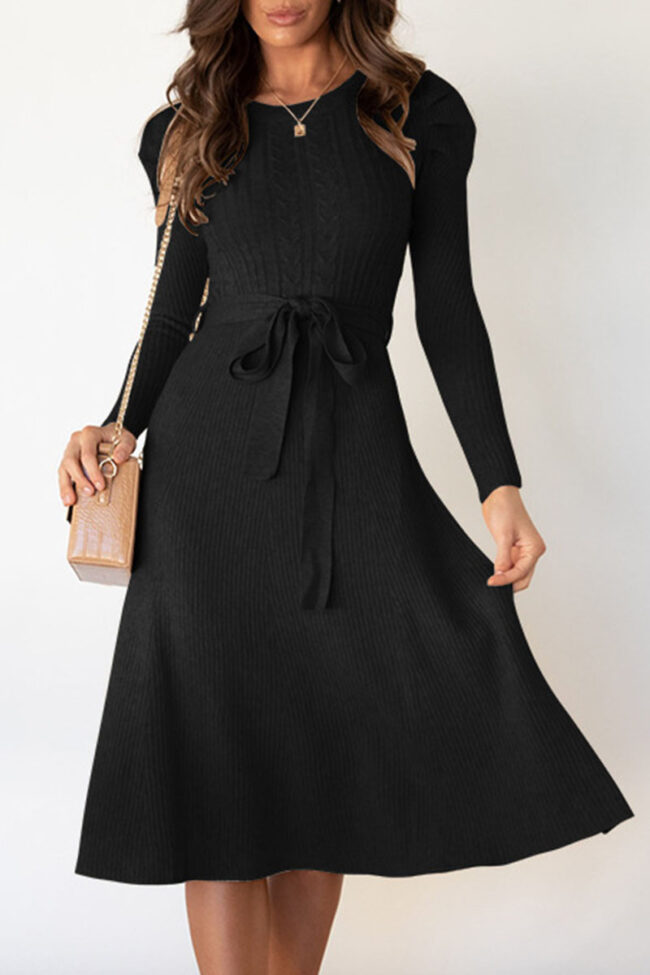 Fashion Casual Solid Split Joint O Neck A Line Dresses