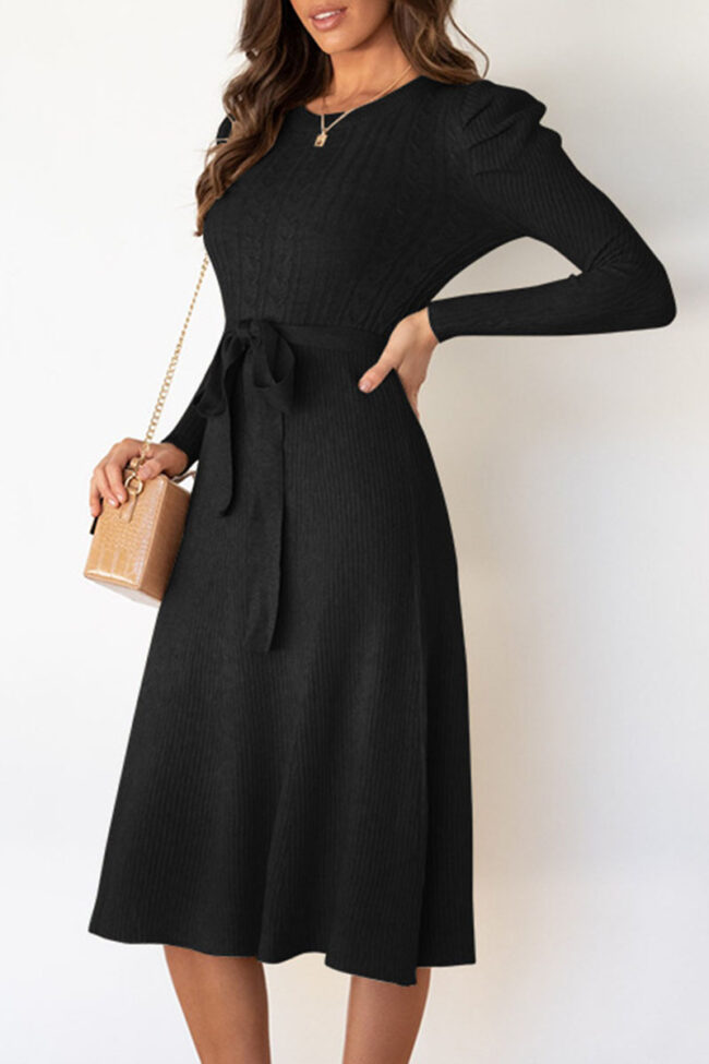 Fashion Casual Solid Split Joint O Neck A Line Dresses