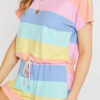 Casual Striped Split Joint O Neck Short Sleeve Two Pieces