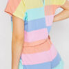 Casual Striped Split Joint O Neck Short Sleeve Two Pieces