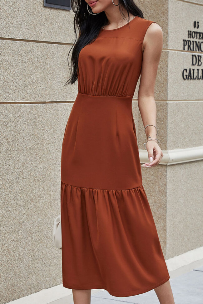 Fashion Casual Solid Split Joint O Neck A Line Dresses