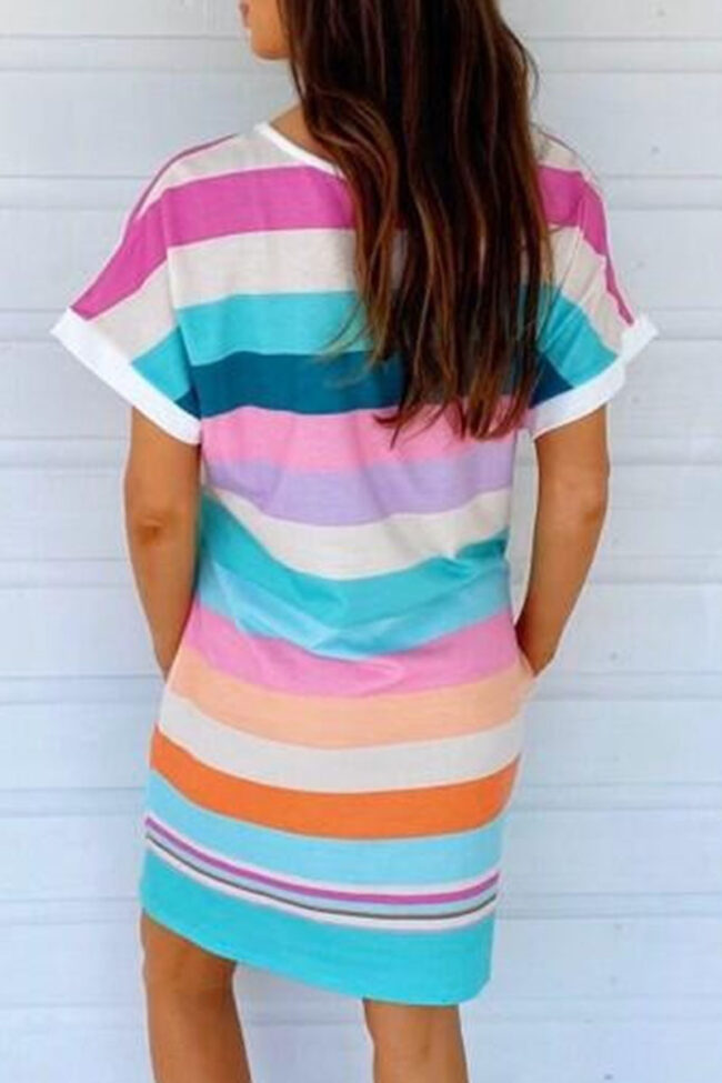 Fashion Casual Striped Split Joint O Neck Straight Dresses
