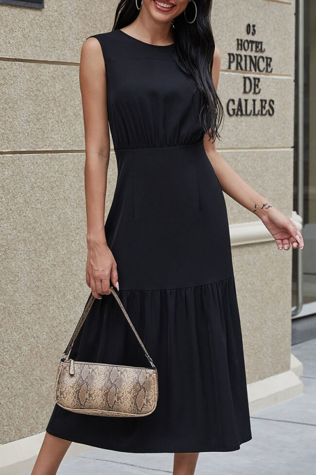 Fashion Casual Solid Split Joint O Neck A Line Dresses