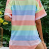 Fashion Casual Striped Split Joint O Neck T-Shirts
