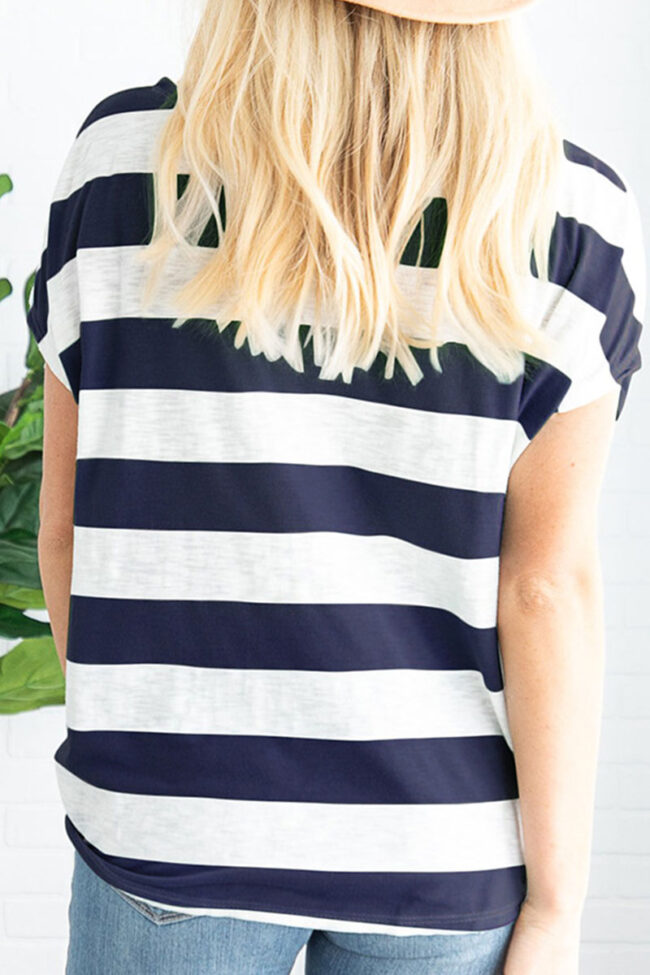 Fashion Casual Striped Split Joint O Neck T-Shirts