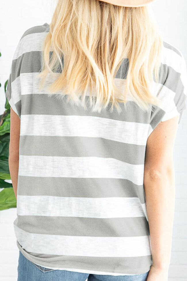 Fashion Casual Striped Split Joint O Neck T-Shirts