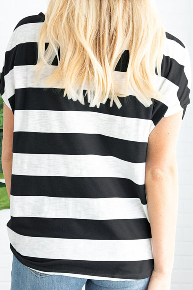 Fashion Casual Striped Split Joint O Neck T-Shirts