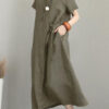 Fashion Casual Solid Split Joint Turndown Collar A Line Dresses