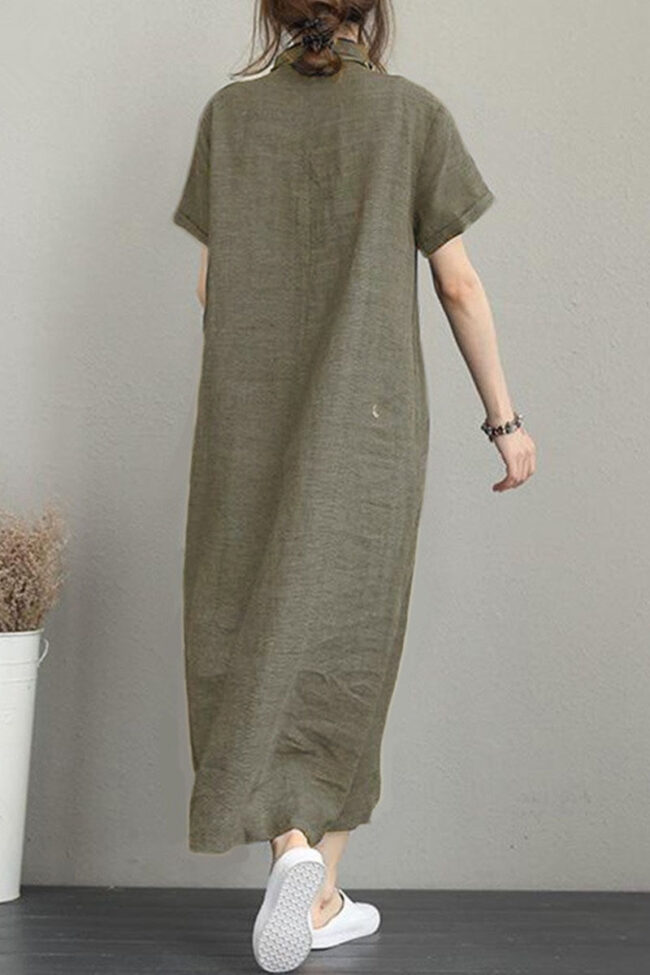 Fashion Casual Solid Split Joint Turndown Collar A Line Dresses