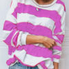 Fashion Casual Striped Split Joint O Neck T-Shirts