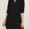 Fashion Casual Solid Split Joint Turndown Collar A Line Dresses