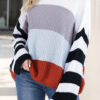 Fashion Casual Striped Split Joint O Neck Tops