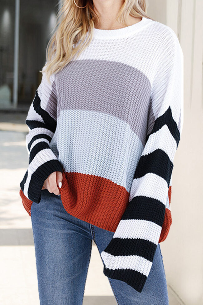 Fashion Casual Striped Split Joint O Neck Tops