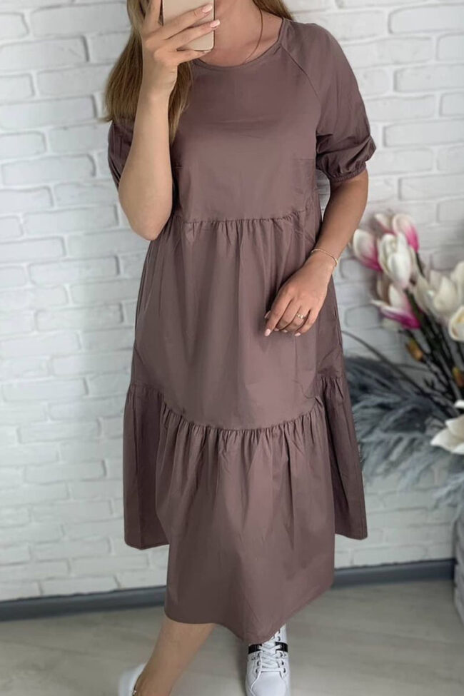 Fashion Casual Solid Split Joint O Neck A Line Dresses