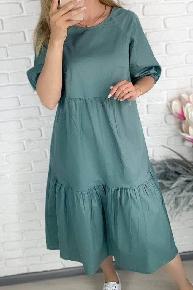 Fashion Casual Solid Split Joint O Neck A Line Dresses