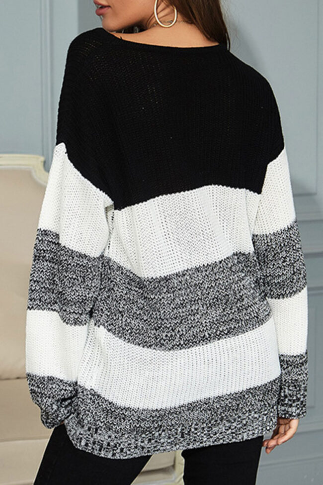 Fashion Casual Striped Split Joint O Neck Tops