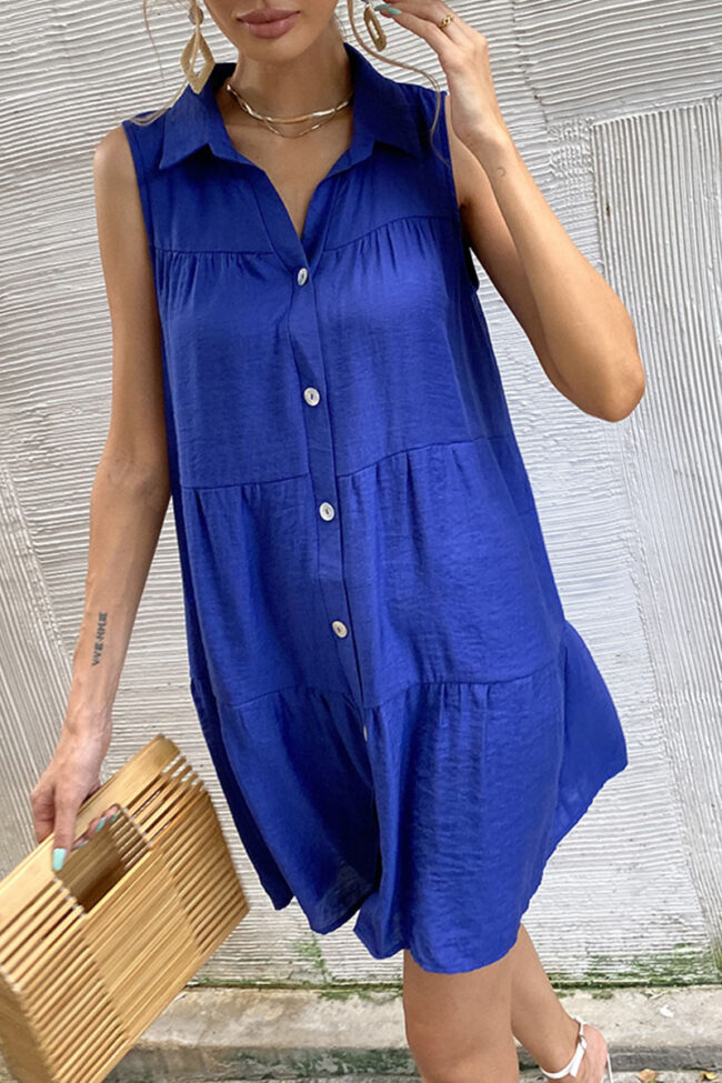 Fashion Casual Solid Split Joint Turndown Collar A Line Dresses