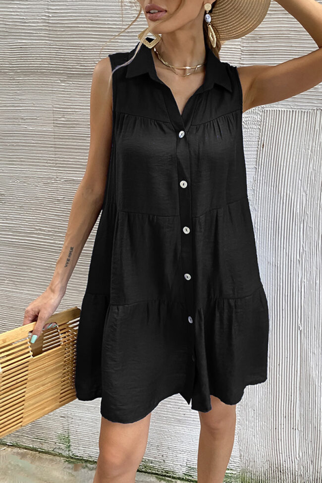 Fashion Casual Solid Split Joint Turndown Collar A Line Dresses