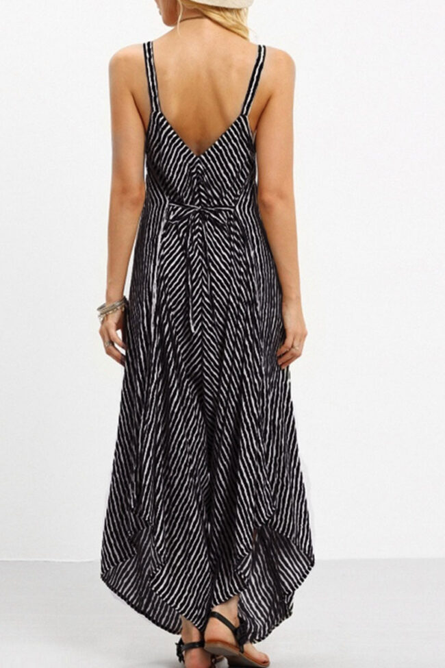 Casual Striped Split Joint Spaghetti Strap Loose Jumpsuits