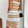 Casual Striped Split Joint Spaghetti Strap Pencil Skirt Dresses