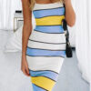 Casual Striped Split Joint Spaghetti Strap Pencil Skirt Dresses