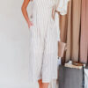 Fashion Casual Striped Split Joint Square Collar Loose Jumpsuits