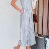 Fashion Casual Striped Split Joint Square Collar Loose Jumpsuits