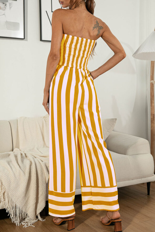 Fashion Casual Striped Split Joint Strapless Loose Jumpsuits