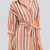 Casual Striped Split Joint Turndown Collar A Line Dresses