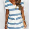 Fashion Casual Striped Split Joint V Neck A Line Dresses