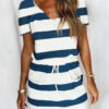 Fashion Casual Striped Split Joint V Neck A Line Dresses