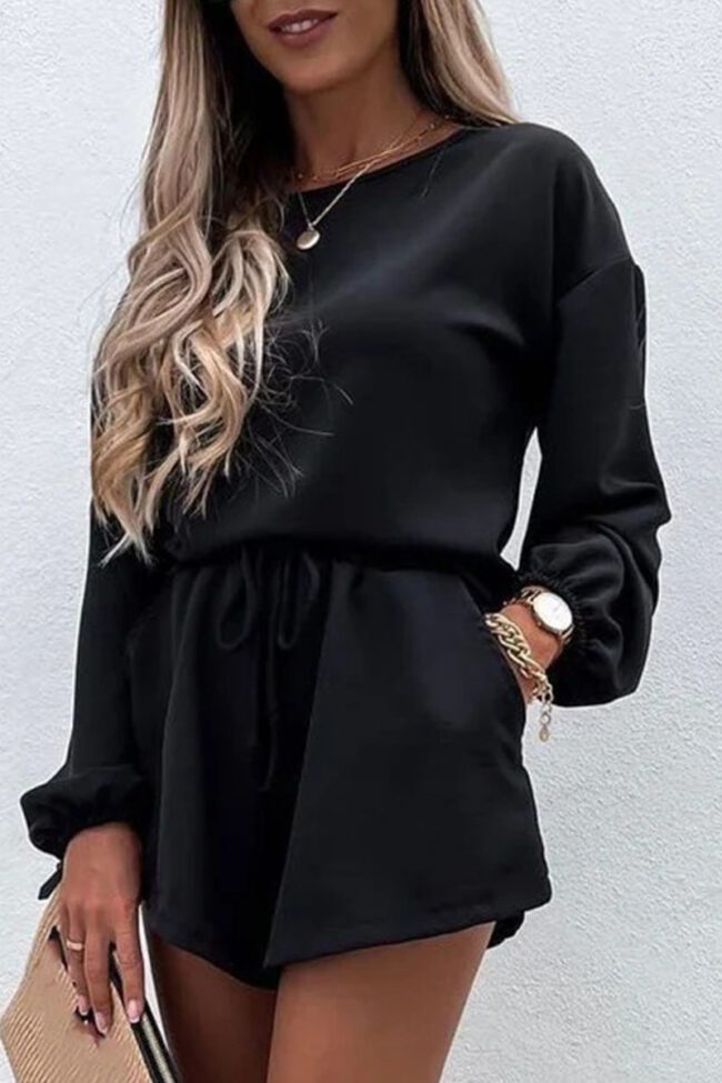 Fashion Casual Solid Split Joint O Neck Long Sleeve Two Pieces