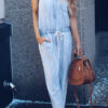 Fashion Casual Solid Split Joint O Neck Loose Jumpsuits