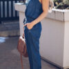 Fashion Casual Solid Split Joint O Neck Loose Jumpsuits