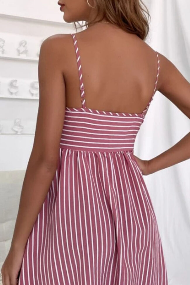 Fashion Casual Striped Split Joint V Neck A Line Dresses