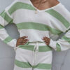 Fashion Casual Striped Split Joint V Neck Long Sleeve Two Pieces