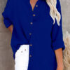Fashion Casual Solid Split Joint Turndown Collar Tops