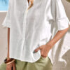 Fashion Casual Solid Split Joint Turndown Collar Tops