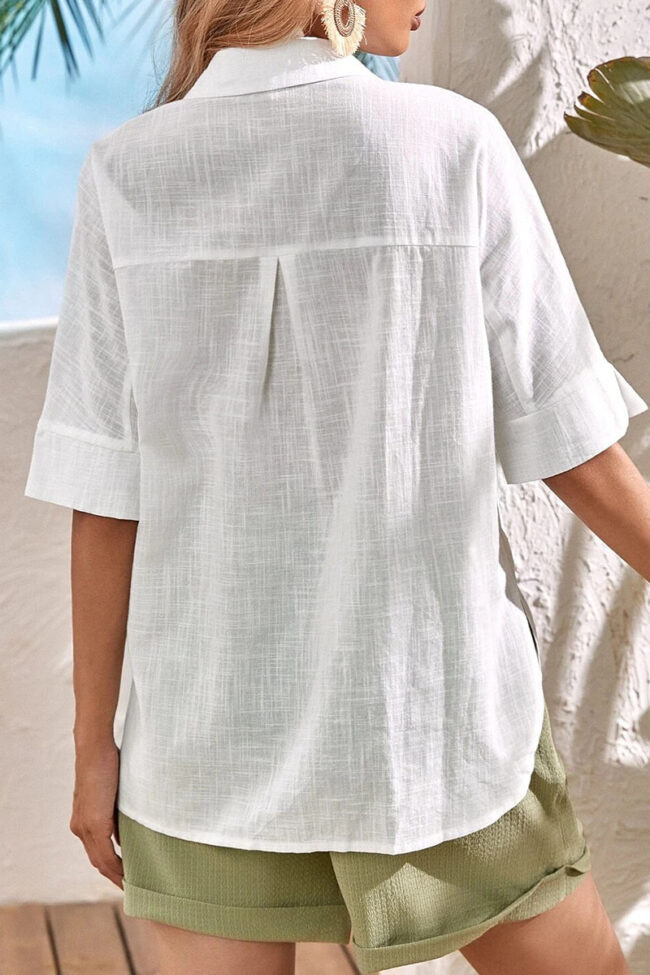 Fashion Casual Solid Split Joint Turndown Collar Tops